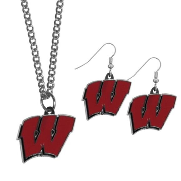 NCAA Siskiyou Sports Womens Wisconsin Badgers Dangle Earrings and Chain Necklace - Picture 1 of 2